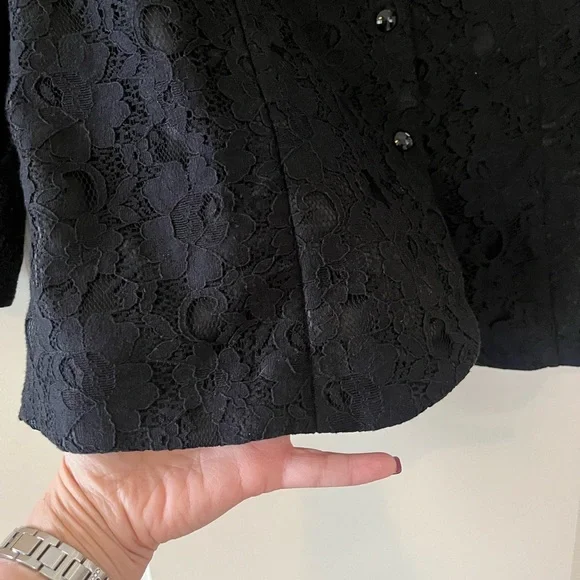 Talbots Black Lace Overlay Black Blazer Suit Jacket Women’s Size 14 - Picture 5 of 16